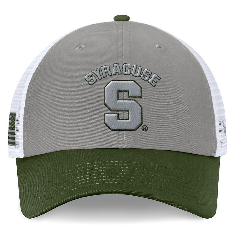 Men's Top of the World Gray/Green Syracuse Orange OHT Military Appreciation Badge Trucker Adjustable Hat