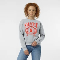 Sweat-shirt à col rond Powerblend gris chiné pour femme, avec écusson académique orange Syracuse de Champion.