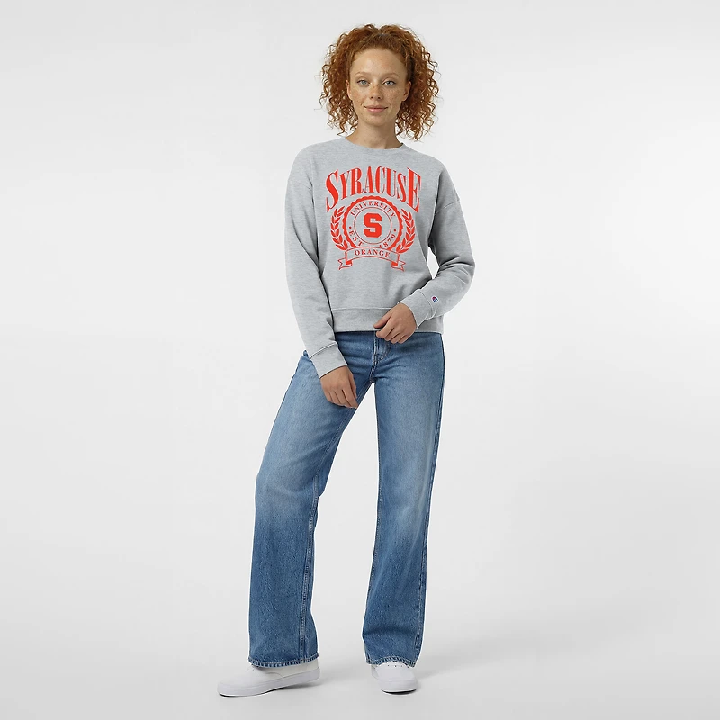 Women's Champion Heather Gray Syracuse Orange Academic Crest Powerblend Crewneck Sweatshirt