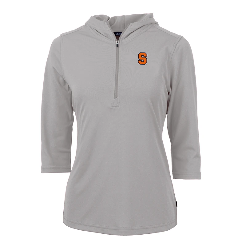 Sweat à capuche demi-zippé manches 3/4 pour femme Cutter & Buck Silver Syracuse Orange Virtue Eco Pique