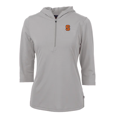 Sweat à capuche demi-zippé manches 3/4 pour femme Cutter & Buck Silver Syracuse Orange Virtue Eco Pique
