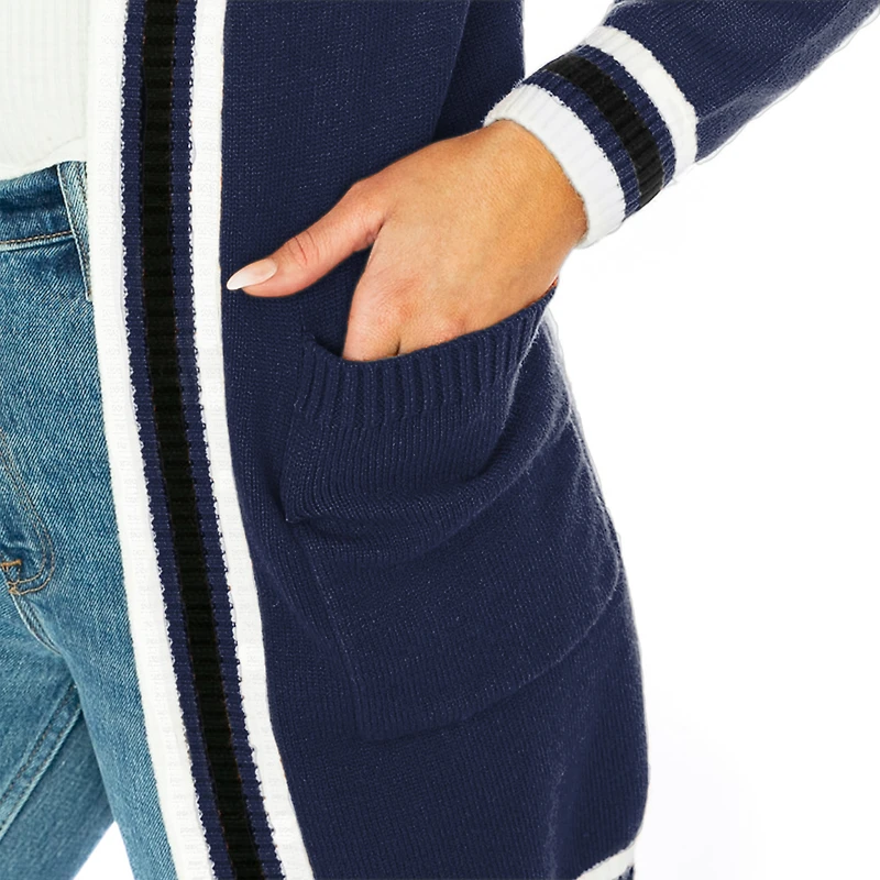 Cardigan à rayures arrondies bleu marine Syracuse orange Gameday Couture pour femme