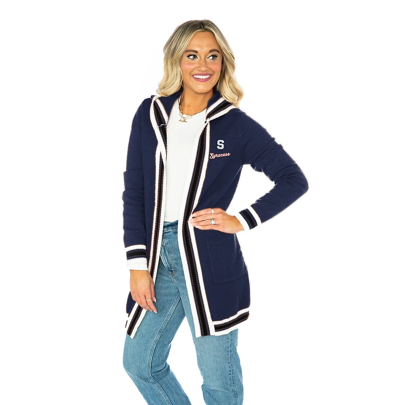 Cardigan à rayures arrondies bleu marine Syracuse orange Gameday Couture pour femme