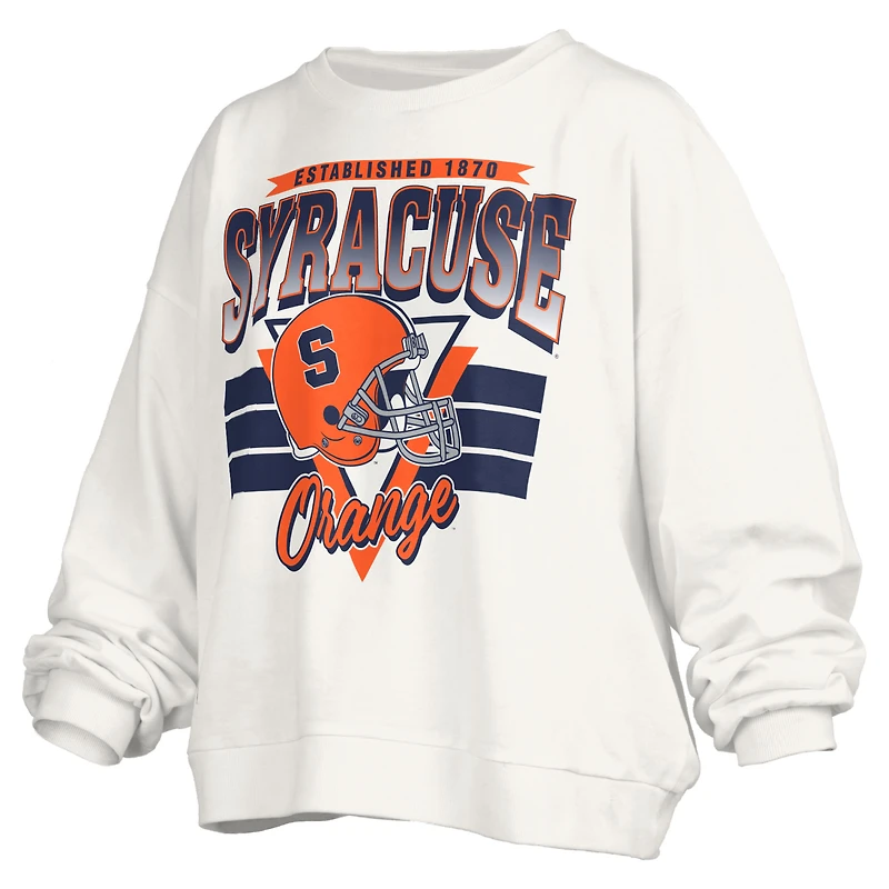 Sweat-shirt oversize rétro Janice blanc Syracuse orange pour femme, longueur à la taille