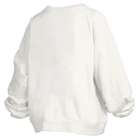 Women's Pressbox White Syracuse Orange Oversized Janice Retro Waist-Length Pullover Sweatshirt