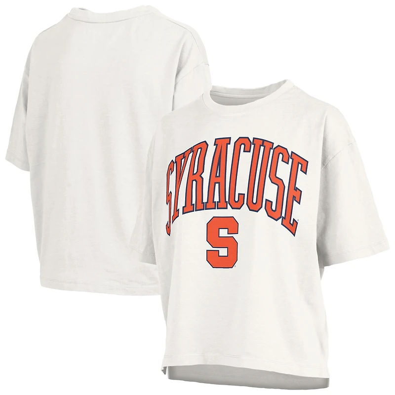 T-shirt oversize à manches longues en flammé blanc Syracuse Orange pour femme Pressbox, grande taille Nelson Motley Crew