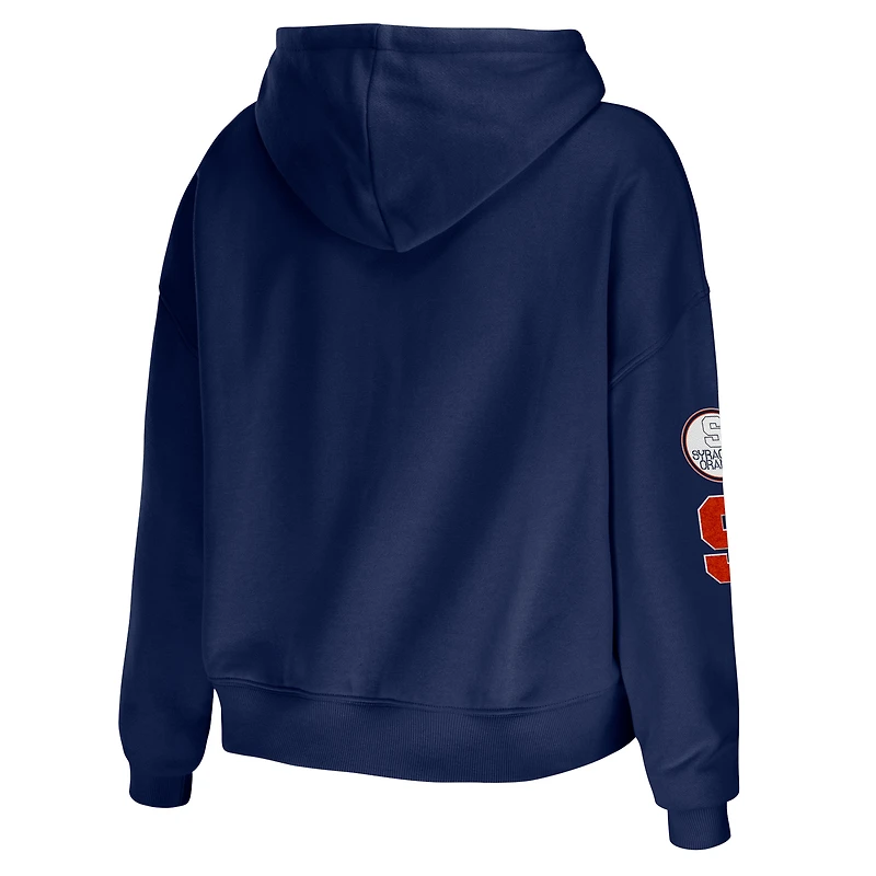 Women's WEAR by Erin Andrews Navy Syracuse Orange Mixed Media Cropped Pullover Hoodie