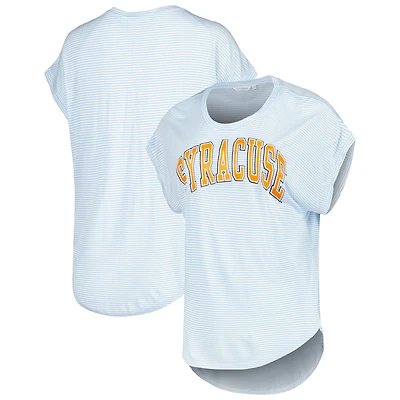 Women's White/Light Blue Syracuse Orange Day Trip Striped Scoop Neck T-Shirt