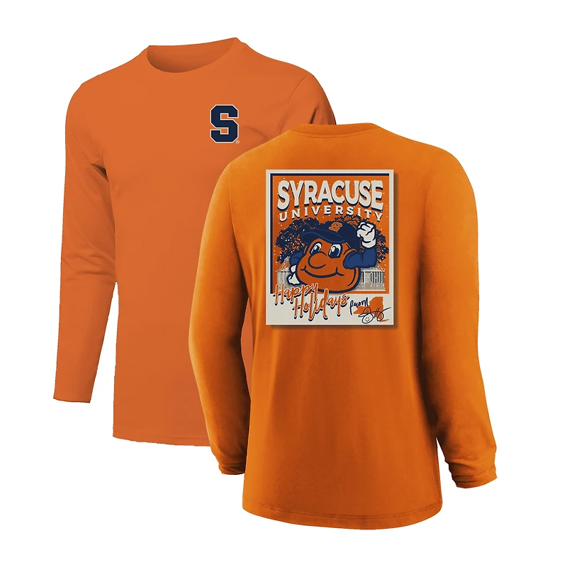 T-shirt à manches longues orange Syracuse pour jeunes, motif Polaroid enneigé