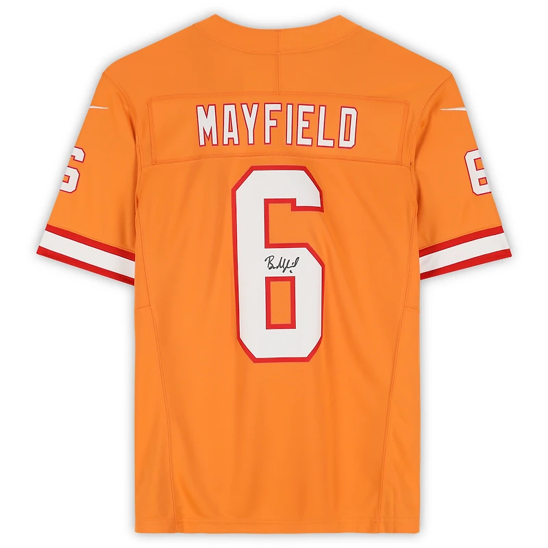 Maillot Nike Vapor Fuse orange dédicacé par Baker Mayfield des Tampa Bay Buccaneers