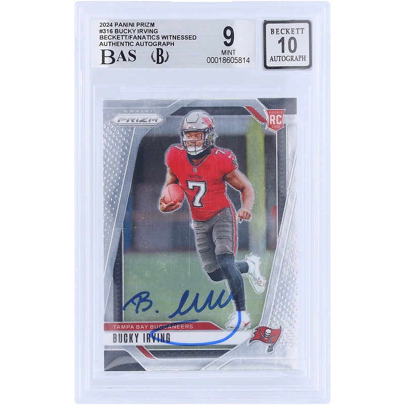 Bucky Irving Tampa Bay Buccaneers Autographed 2024 Panini Prizm #316 Beckett Fanatics Witnessed Authenticated 9/10 Rookie Card