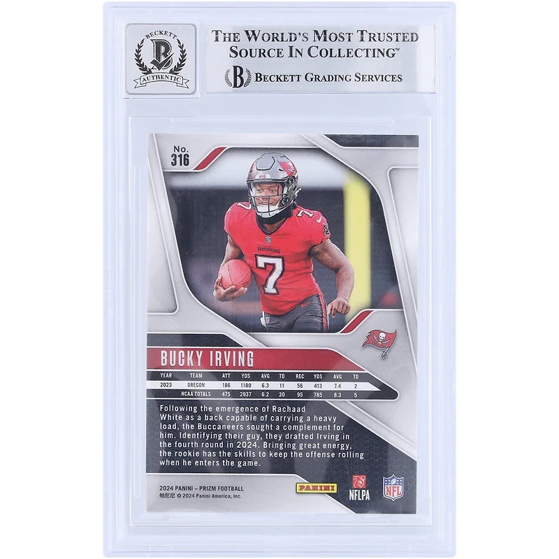 Bucky Irving Tampa Bay Buccaneers Autographed 2024 Panini Prizm #316 Beckett Fanatics Witnessed Authenticated 9/10 Rookie Card