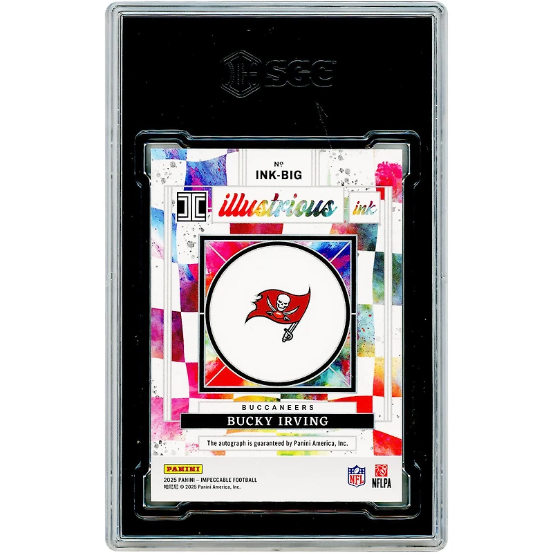 Carte autographiée de Bucky Irving (Tampa Bay Buccaneers) - Panini Impeccable Illustrious Ink 2025 #INK-BIG #14/75 - Authentifiée SGC - Note : 8,5