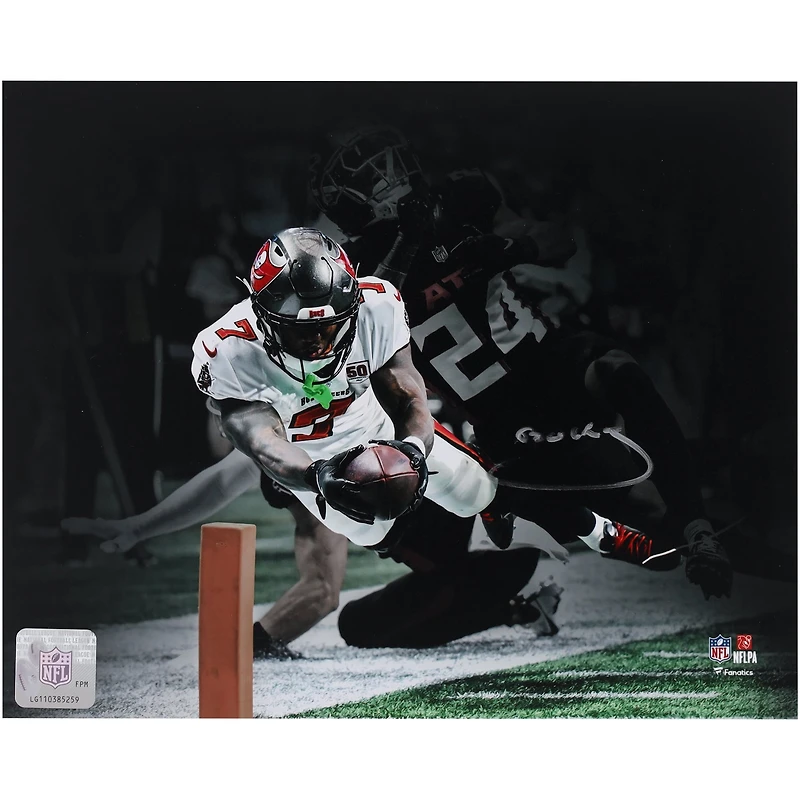 Bucky Irving Tampa Bay Buccaneers Autographed 8" x 10" Diving Touchdown Spotlight Photograph