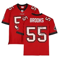 Maillot réplique rouge Mitchell & Ness 2002 autographié par Derrick Brooks des Buccaneers de Tampa Bay avec inscription « Champions du Super Bowl XXXVII »