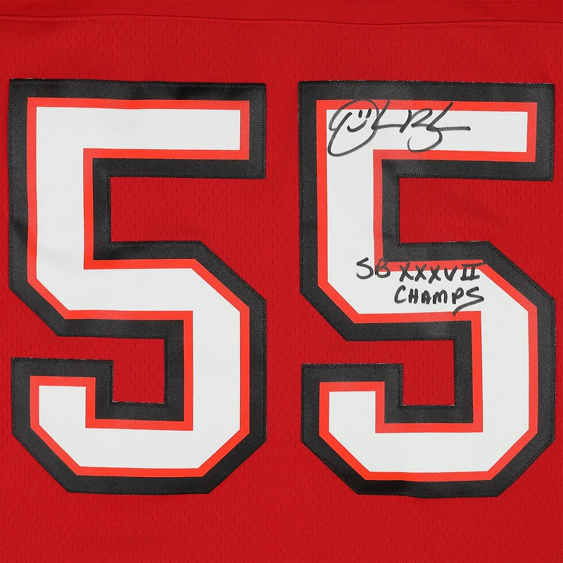 Maillot réplique rouge Mitchell & Ness 2002 autographié par Derrick Brooks des Buccaneers de Tampa Bay avec inscription « Champions du Super Bowl XXXVII »