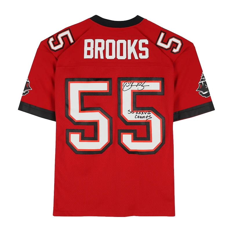 Derrick Brooks Tampa Bay Buccaneers Autographed Red Mitchell and Ness 2002 Replica Jersey with "SB XXXVII Champs" Inscription