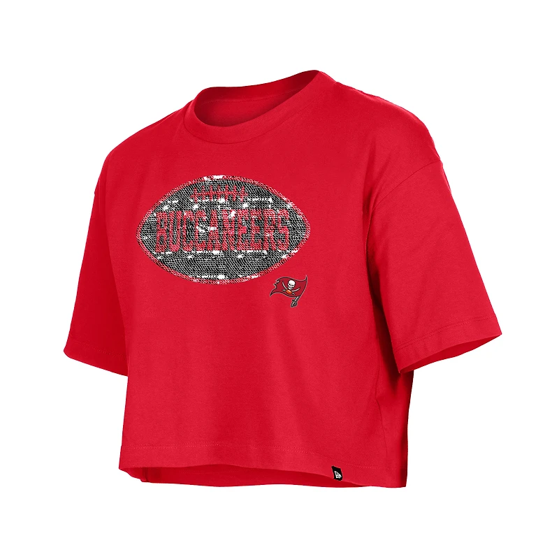Girl's New Era Red Tampa Bay Buccaneers Flip Sequin Boxy T-Shirt