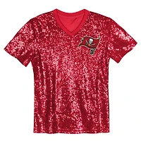 Girls Youth Red Tampa Bay Buccaneers Wordmark Sequin V-Neck Top