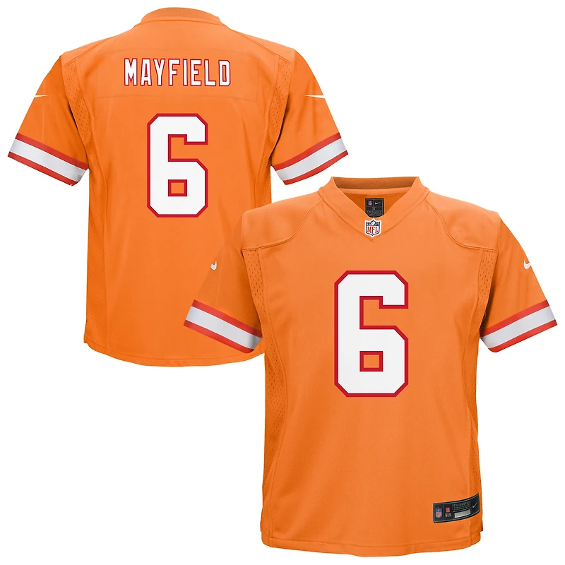 Maillot de jeu Nike Baker Mayfield orange pour enfant des Tampa Bay Buccaneers