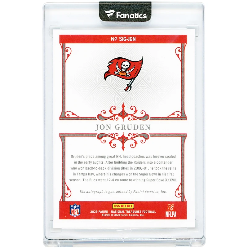 Jon Gruden Tampa Bay Buccaneers Autographed 2025 Panini National Treasures #SIG-JGN #15/49 Card