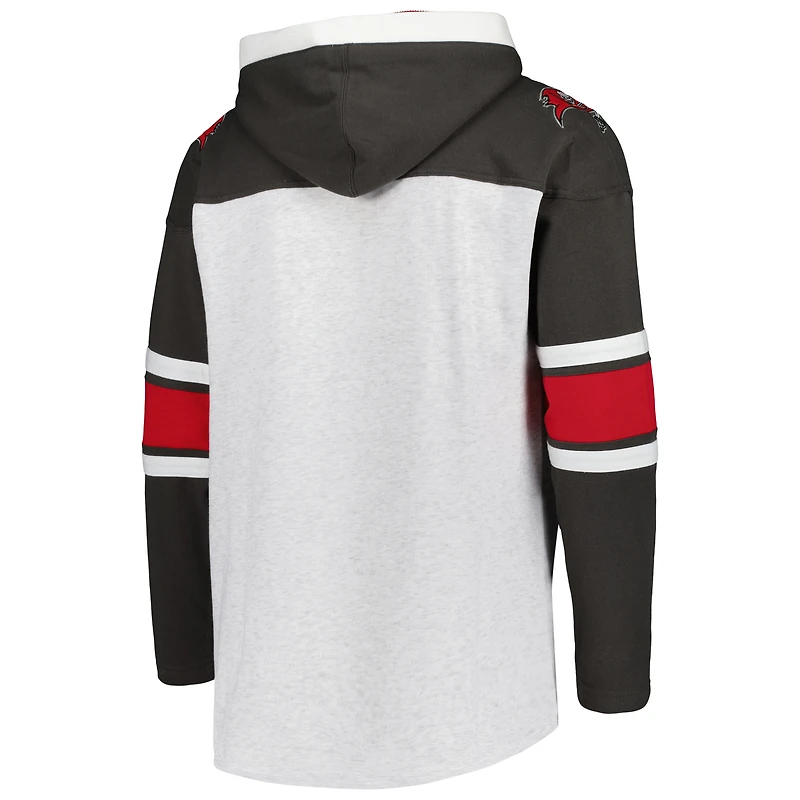 Men's '47 Tampa Bay Buccaneers Heather Gray Gridiron Lace-Up Pullover Hoodie