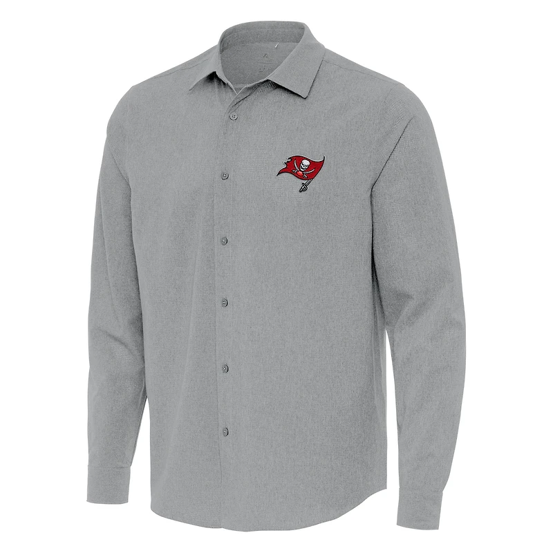 Men's Antigua Gray Tampa Bay Buccaneers Exposure Woven Long Sleeve Button-Up Shirt