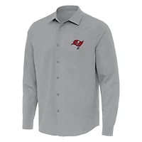 Men's Antigua Gray Tampa Bay Buccaneers Exposure Woven Long Sleeve Button-Up Shirt