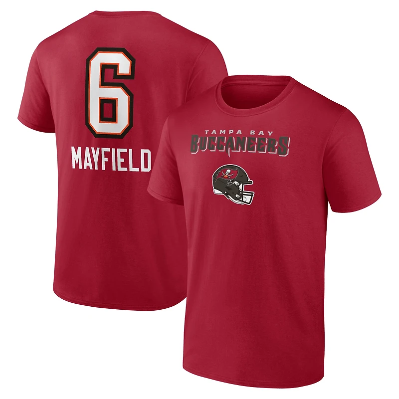 T-shirt rouge Baker Mayfield pour homme avec nom et numéro de l'équipe des Tampa Bay Buccaneers