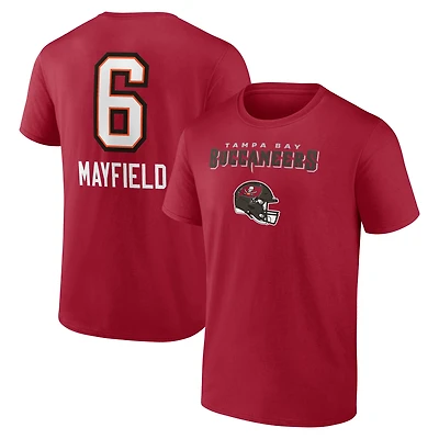 T-shirt rouge Baker Mayfield pour homme avec nom et numéro de l'équipe des Tampa Bay Buccaneers