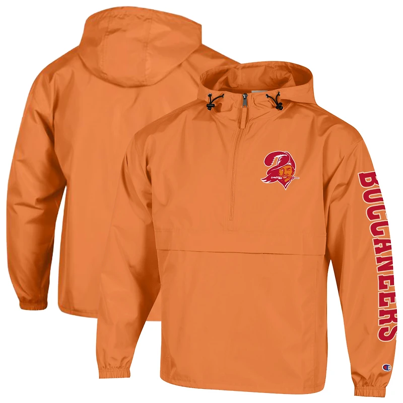 Men's Champion Pewter Tampa Bay Buccaneers Packable Hooded Windbreaker Half-Zip Jacket