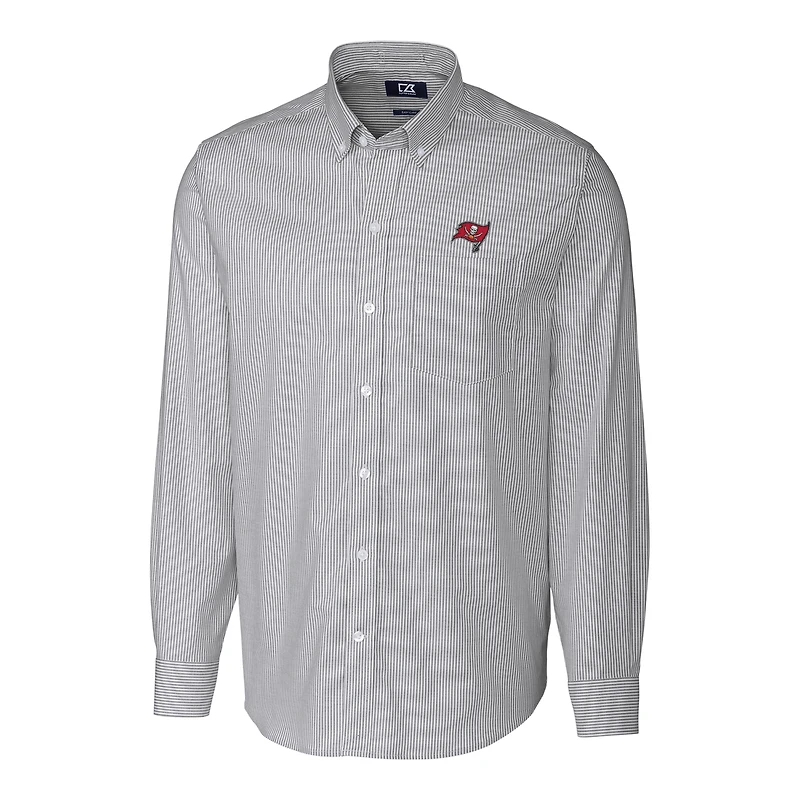 Men's Cutter & Buck Charcoal Tampa Bay Buccaneers Big Tall Stretch Striped Oxford Long Sleeve Woven Button Down Shirt