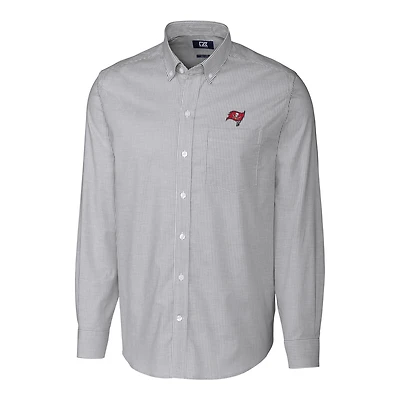 Men's Cutter & Buck Charcoal Tampa Bay Buccaneers Big Tall Stretch Striped Oxford Long Sleeve Woven Button Down Shirt