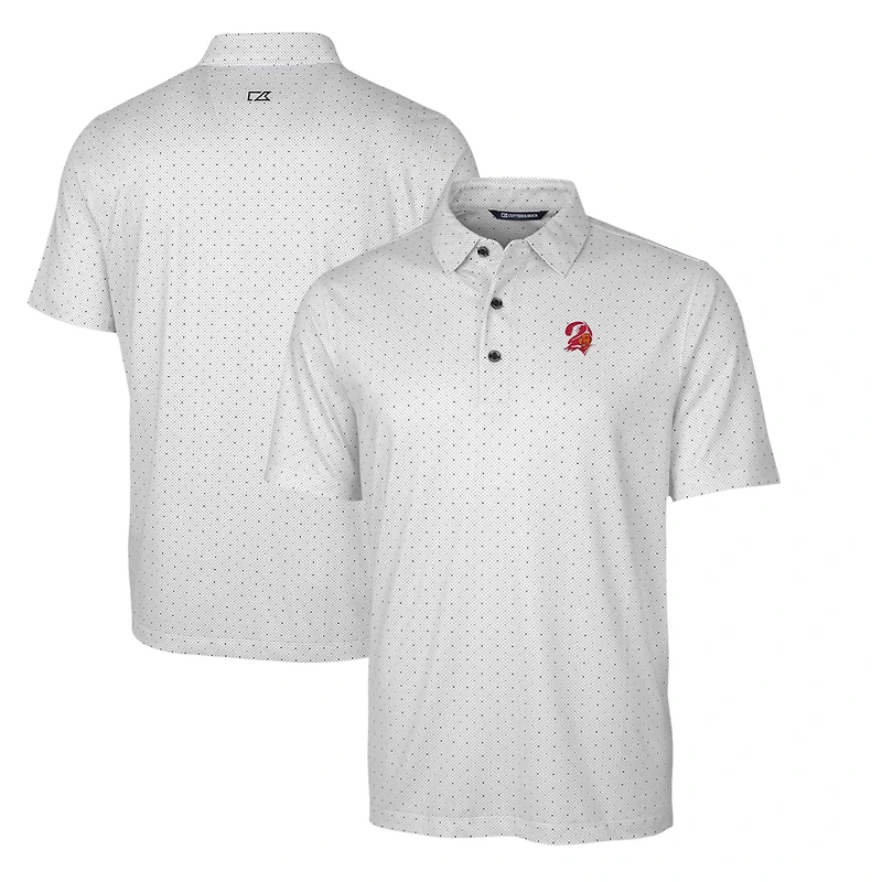 Polo stretch Cutter & Buck pour homme, couleur anthracite, logo rétro des Buccaneers de Tampa Bay, motif brochet et double point.