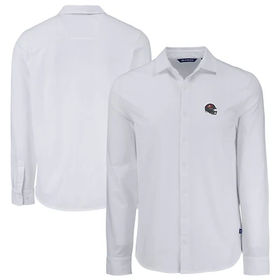 Men's Cutter & Buck White Tampa Bay Buccaneers Knitted Advantage Tri-Blend Eco Soft Pique Long Sleeve Button-Up Shirt