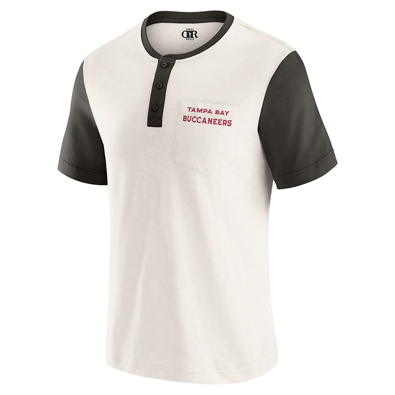 Men's Darius Rucker Collection by Fanatics Cream Tampa Bay Buccaneers Henley Colorblock Slub Pocket T-Shirt