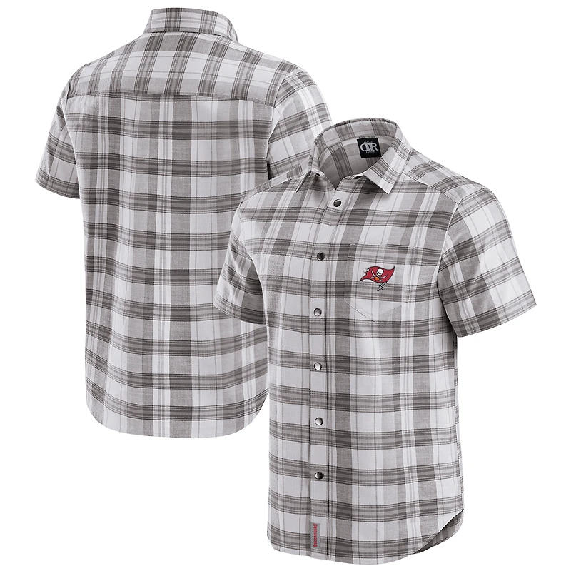 Chemise boutonnée à manches courtes et carreaux pour homme, collection Darius Rucker par Fanatics, gris, des Tampa Bay Buccaneers