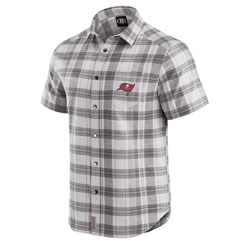 Chemise boutonnée à manches courtes et carreaux pour homme, collection Darius Rucker par Fanatics, gris, des Tampa Bay Buccaneers