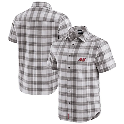 Chemise boutonnée à manches courtes et carreaux pour homme, collection Darius Rucker par Fanatics, gris, des Tampa Bay Buccaneers