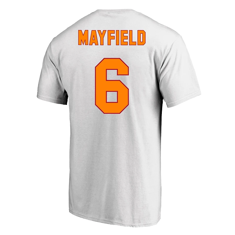 T-shirt Fanatics pour homme, blanc, Baker Mayfield, Tampa Bay Buccaneers, grandes tailles, avec nom et numéro du joueur