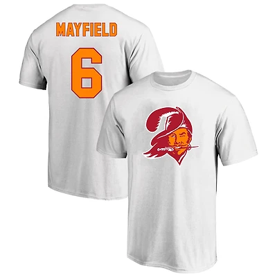 T-shirt Fanatics pour homme, blanc, Baker Mayfield, Tampa Bay Buccaneers, grandes tailles, avec nom et numéro du joueur