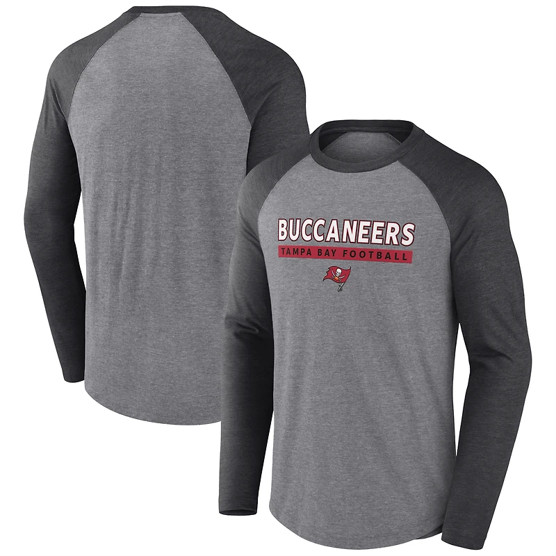 T-shirt à manches longues raglan tri-mélangé Fanatics pour hommes gris chiné/charbon de Tampa Bay Buccaneers