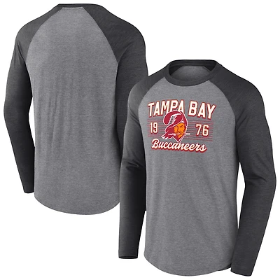 Men's Fanatics  Heather Gray/Heather Charcoal Tampa Bay Buccaneers Weekend Casual Raglan Tri-Blend Long Sleeve T-Shirt