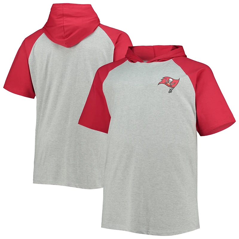 Sweat à capuche manches courtes raglan pour hommes, gris chiné/rouge, Tampa Bay Buccaneers Big & Tall