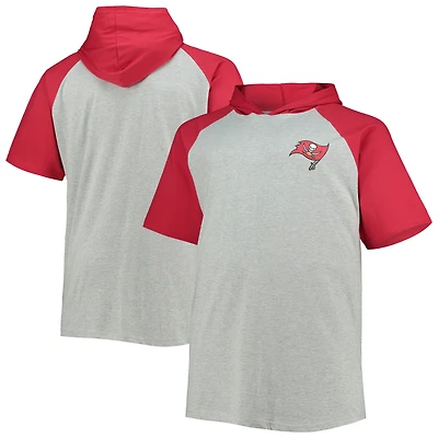 Sweat à capuche manches courtes raglan pour hommes, gris chiné/rouge, Tampa Bay Buccaneers Big & Tall