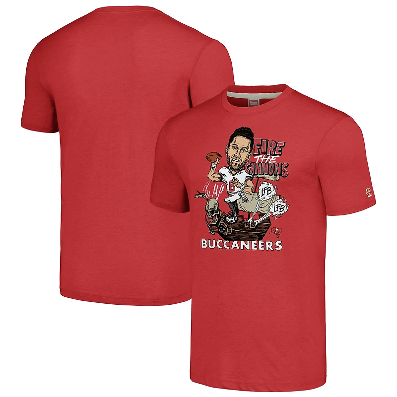 T-shirt triple mélange Hommage Baker Mayfield pour hommes, rouge Tampa Bay Buccaneers Caricature Player