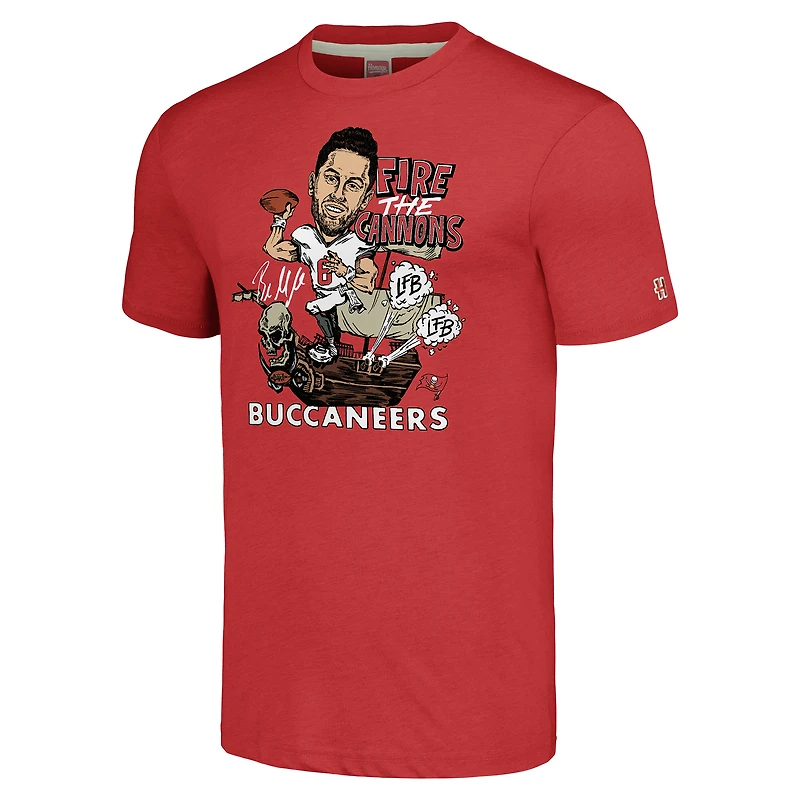 T-shirt triple mélange Hommage Baker Mayfield pour hommes, rouge Tampa Bay Buccaneers Caricature Player