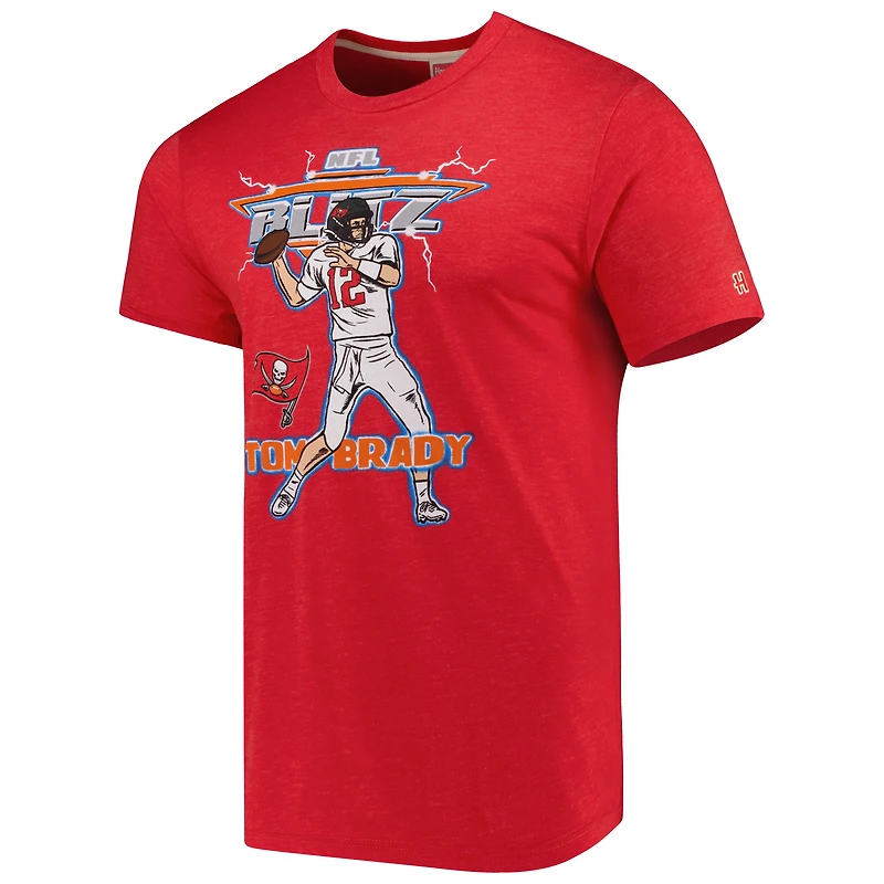 T-shirt Tri-Blend Hommage Tom Brady Heathered Red Tampa Bay Buccaneers NFL Blitz Player pour hommes