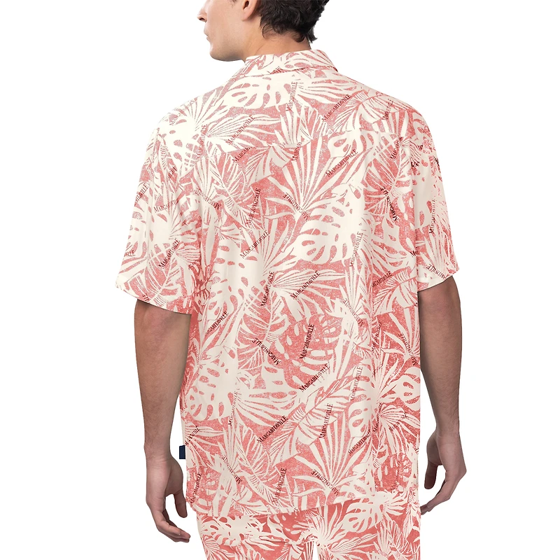 Chemise boutonnée de fête à imprimé Monstera lavé au sable des Buccaneers Tampa Bay rouge Margaritaville pour hommes
