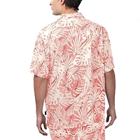 Chemise boutonnée de fête à imprimé Monstera lavé au sable des Buccaneers Tampa Bay rouge Margaritaville pour hommes